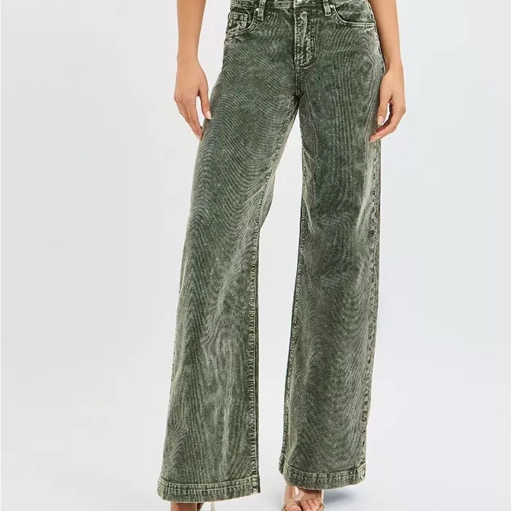 High-Rise Wide Leg Jeans in Olive Green